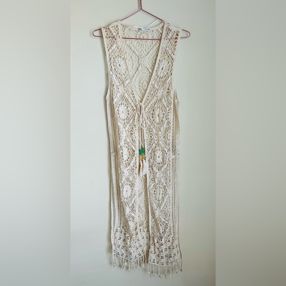 Zara Cream Crochet Sleeveless Vest